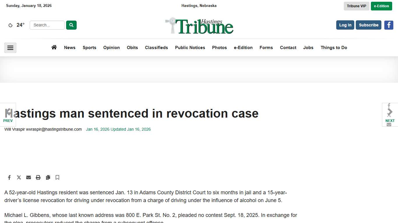 Hastings man sentenced in revocation case | Local News | hastingstribune.com